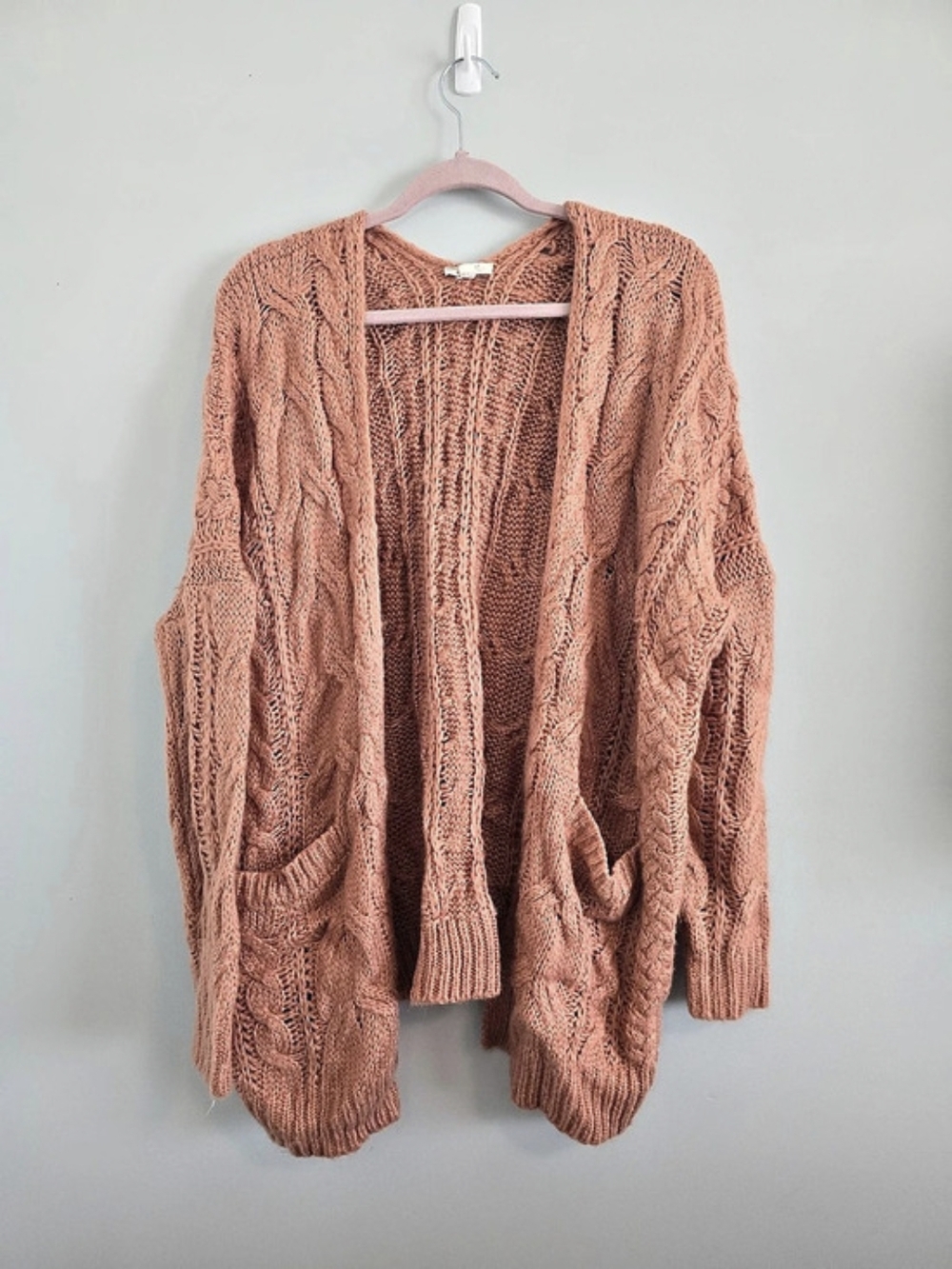 ODDI Burnt Orange Cable Knit Open Front Pocket Cardigan One Size